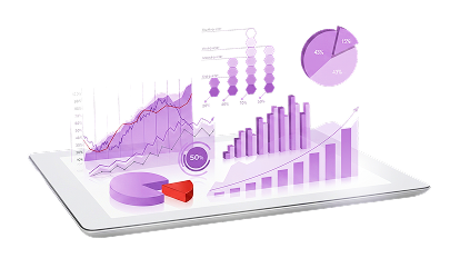 Growth analytics illustrated with purple charts